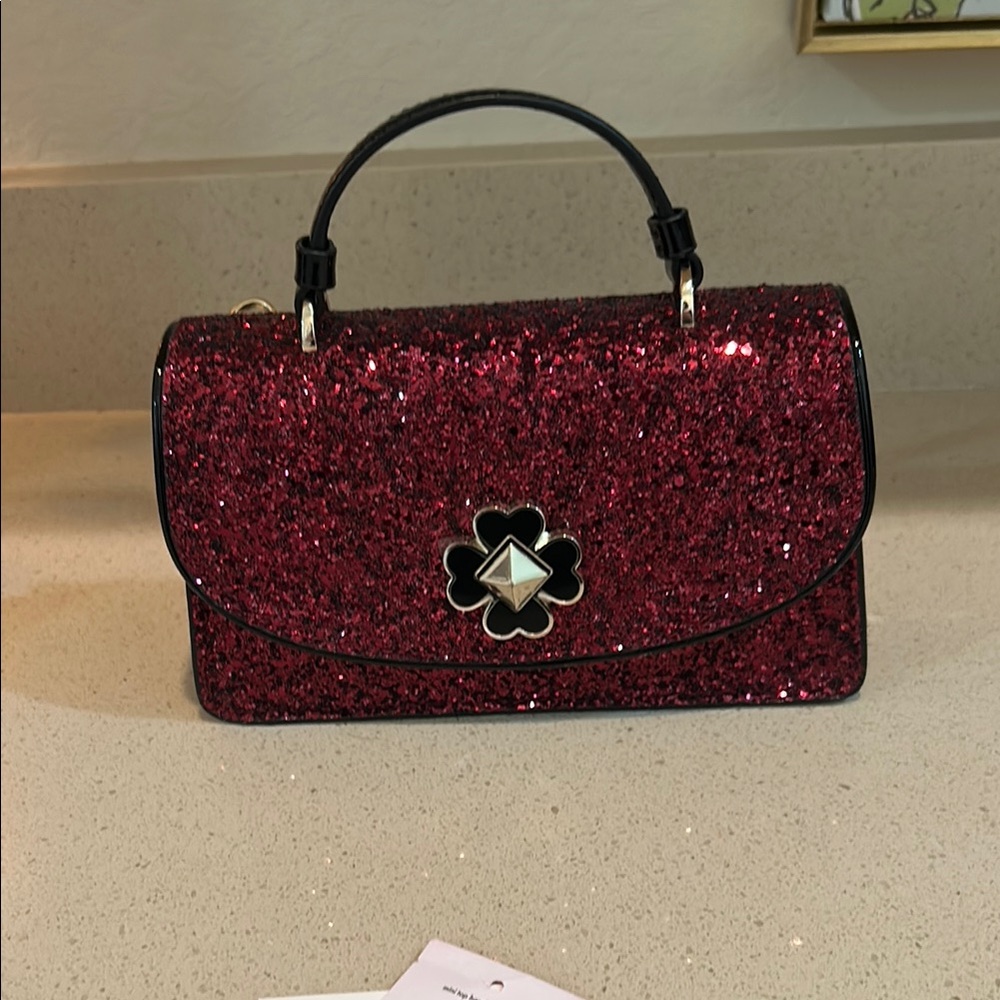 Red and Black Mini Bag with Floral Accent the color is blackcherry
